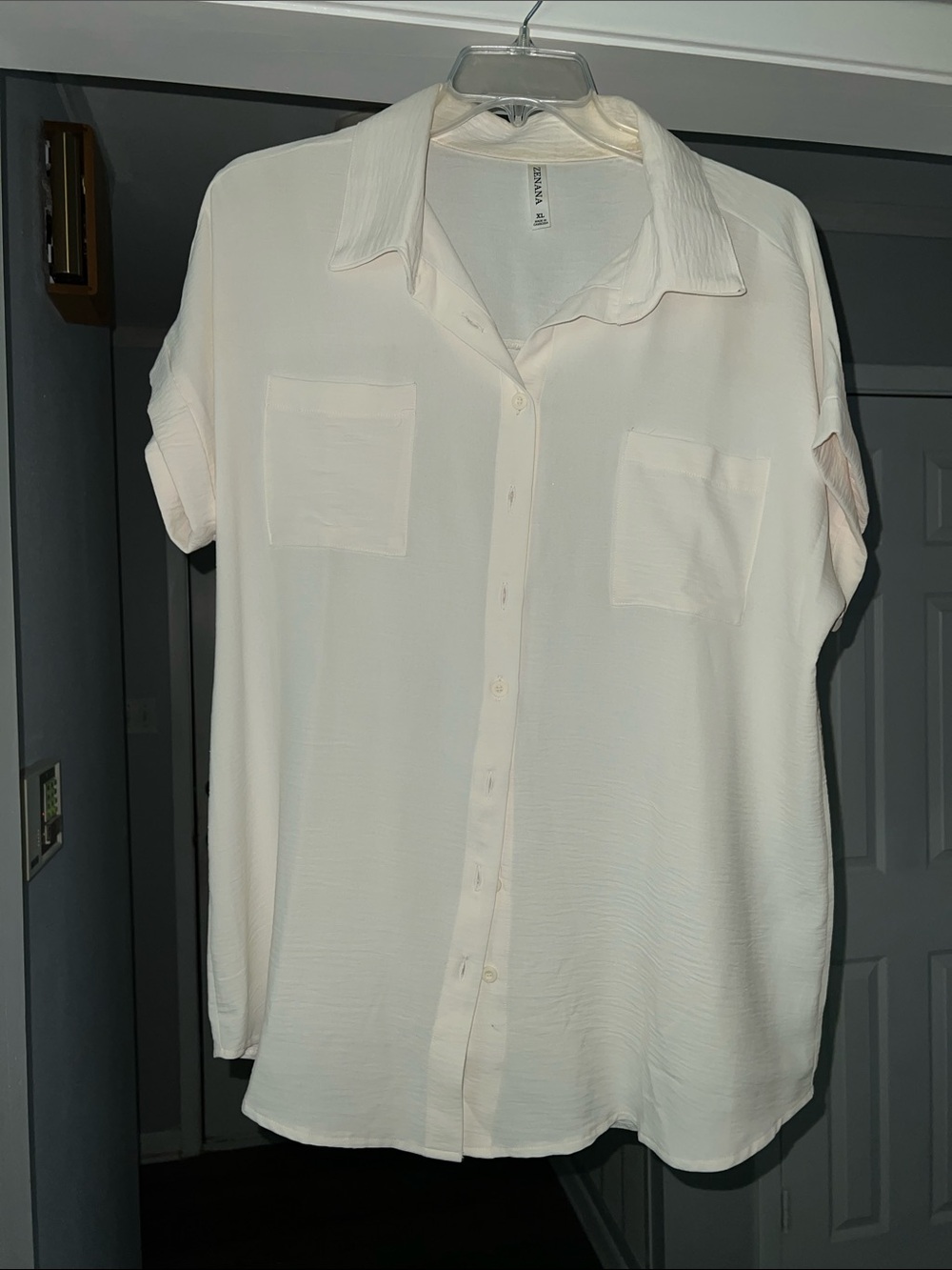 Zenana Ivory Short Sleeve Button-Up Blouse